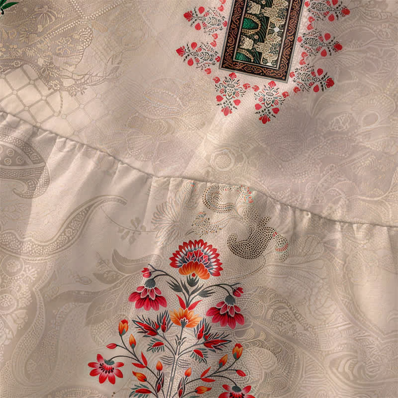 Buddha Stones Vestido midi de verano informal vintage con estampado geométrico geométrico pequeño y estampado floral rojo para mujer, sin mangas y con bolsillos. - image 1