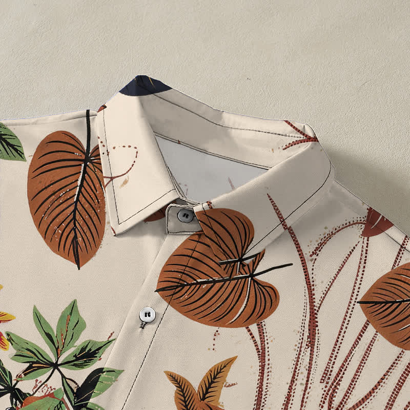 Buddha Stones Camisa transpirable de manga corta para hombre con botones y estampado floral tropical. - image 2