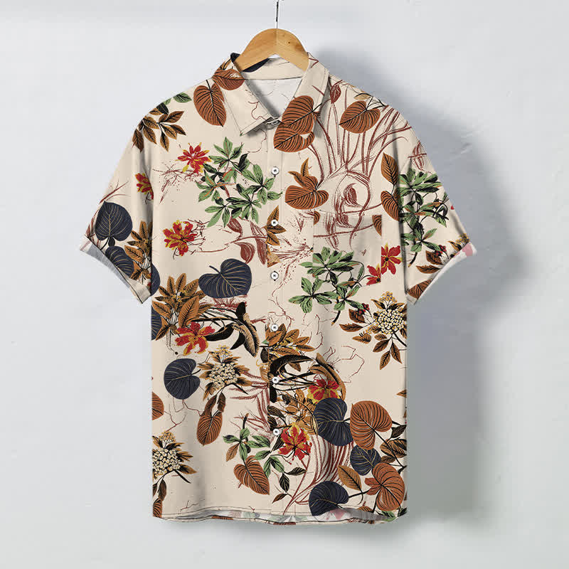 Buddha Stones Camisa transpirable de manga corta para hombre con botones y estampado floral tropical. - Lino - US/UK/AU48, UE58 (4XL) - image 0