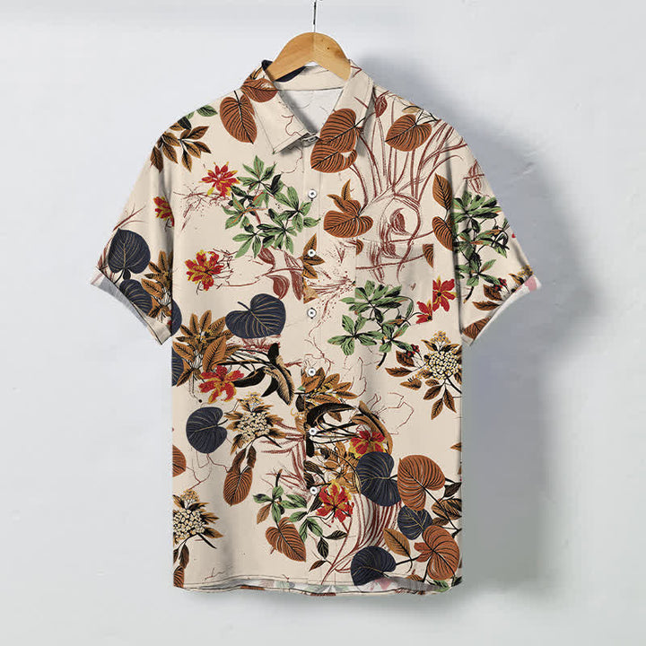 Buddha Stones Camisa transpirable de manga corta para hombre con botones y estampado floral tropical. - Lino - US/UK/AU48, UE58 (4XL) - image 0