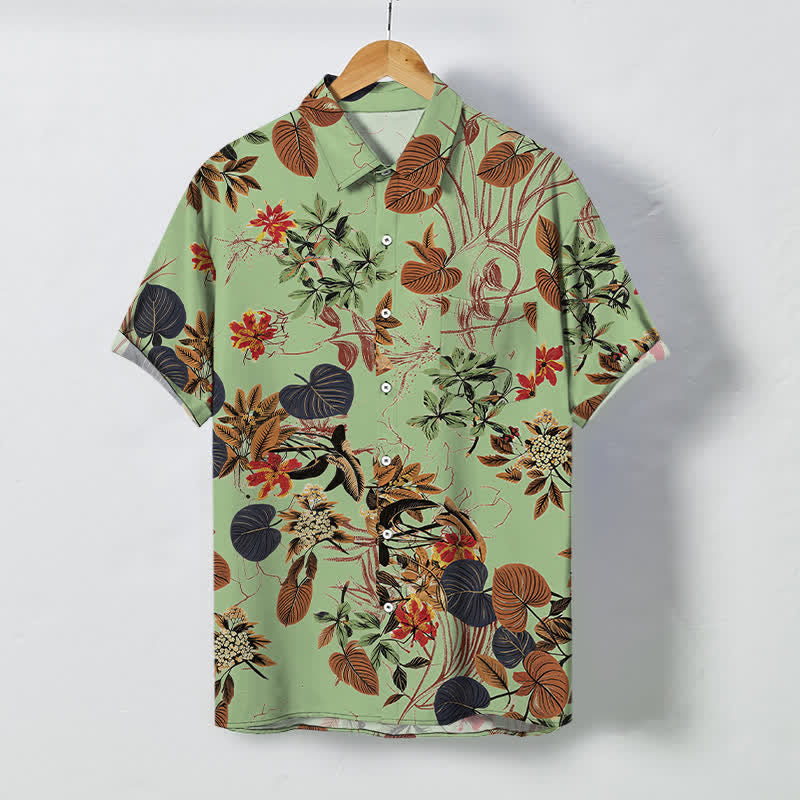 Buddha Stones Camisa transpirable de manga corta para hombre con botones y estampado floral tropical. - Verde pálido - US/UK/AU48, UE58 (4XL) - image 5