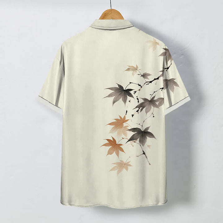 Buddha Stones Camisa transpirable de manga corta para hombre con botones y estampado de ramas de arce otoñales - image 1