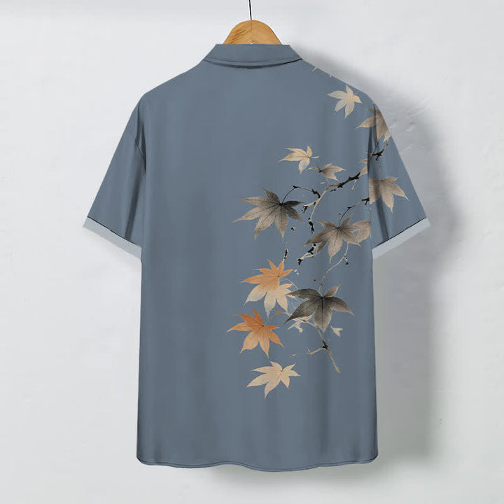 Buddha Stones Camisa transpirable de manga corta para hombre con botones y estampado de ramas de arce otoñales - image 6