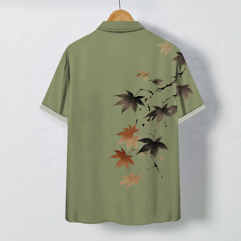 Buddha Stones Camisa transpirable de manga corta para hombre con botones y estampado de ramas de arce otoñales - image 8