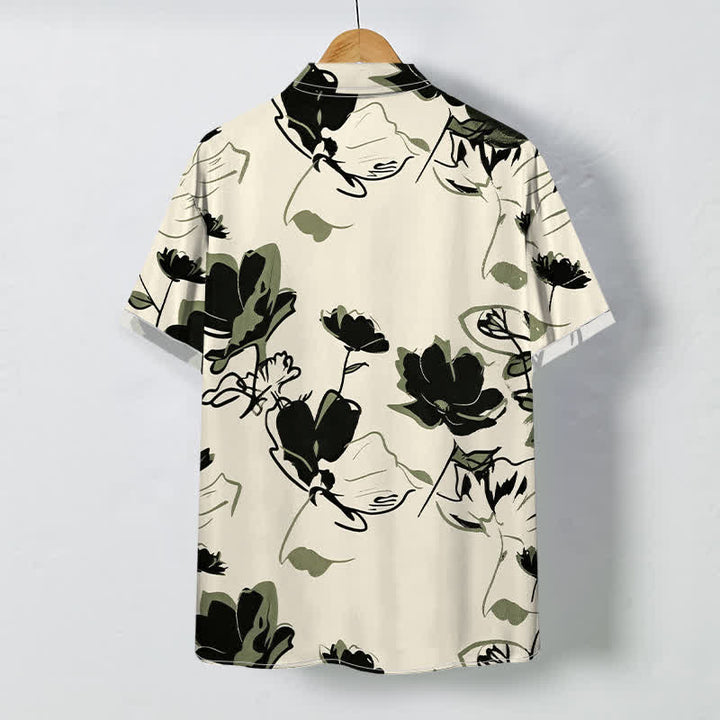 Buddha Stones Camisa transpirable de manga corta para hombre con botones y estampado botánico floral abstracto - image 1