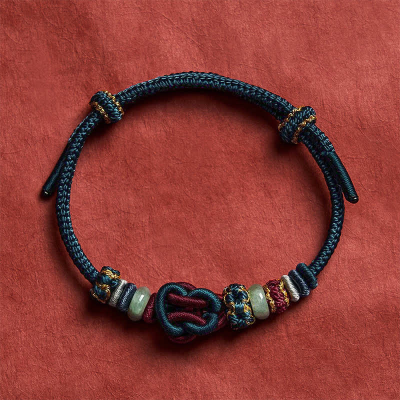 Buddha Stones Pulsera de cordón trenzado con nudo de corazón de jade, tejida a mano. - Azul Rojo (Circunferencia de la muñeca 15-19 cm) - image 15