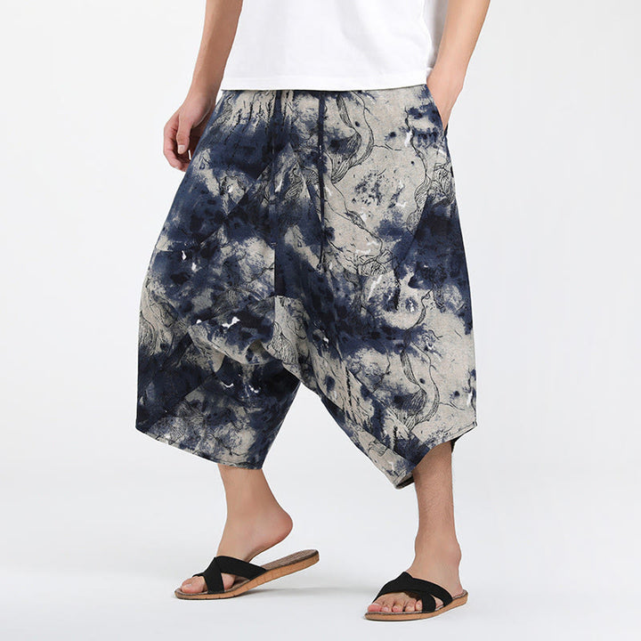 Buddha Stones Pantalones capri de verano estilo boho casual con cordón y estampado geométrico abstracto para hombre, estilo harem con bolsillo. - Gainsboro - US/UK/AU46, EU56 (5XL) - image 32