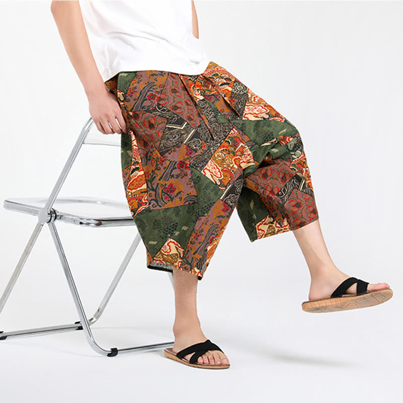 Buddha Stones Pantalones capri de verano estilo boho casual con cordón y estampado geométrico abstracto para hombre, estilo harem con bolsillo. - image 7