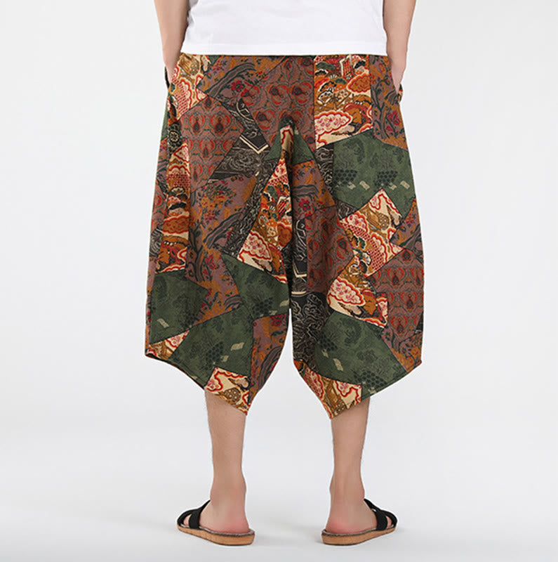 Buddha Stones Pantalones capri de verano estilo boho casual con cordón y estampado geométrico abstracto para hombre, estilo harem con bolsillo. - image 3