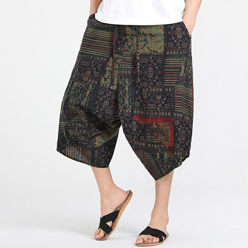 Buddha Stones Pantalones capri de verano estilo boho casual con cordón y estampado geométrico abstracto para hombre, estilo harem con bolsillo. - image 14