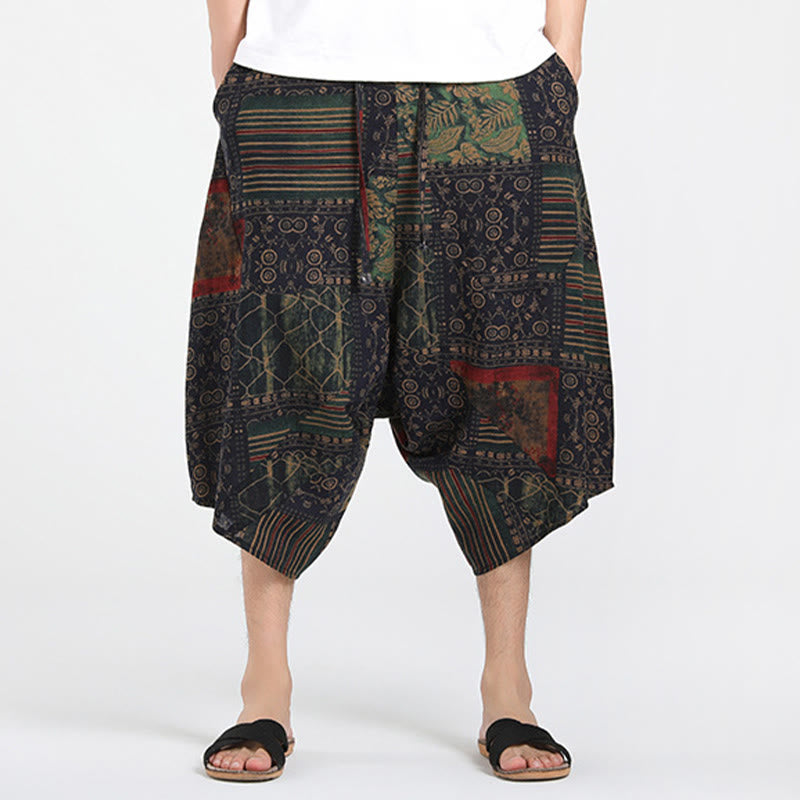 Buddha Stones Pantalones capri de verano estilo boho casual con cordón y estampado geométrico abstracto para hombre, estilo harem con bolsillo. - image 9