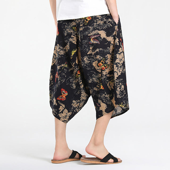 Buddha Stones Pantalones capri de verano estilo boho casual con cordón y estampado geométrico abstracto para hombre, estilo harem con bolsillo. - image 28