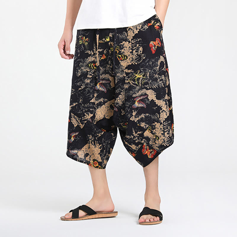 Buddha Stones Pantalones capri de verano estilo boho casual con cordón y estampado geométrico abstracto para hombre, estilo harem con bolsillo. - image 26