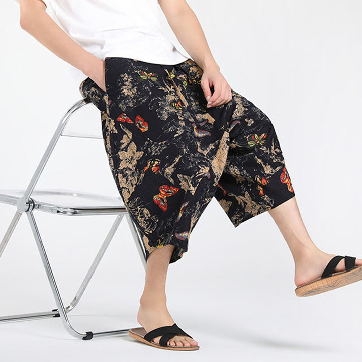 Buddha Stones Pantalones capri de verano estilo boho casual con cordón y estampado geométrico abstracto para hombre, estilo harem con bolsillo. - image 31