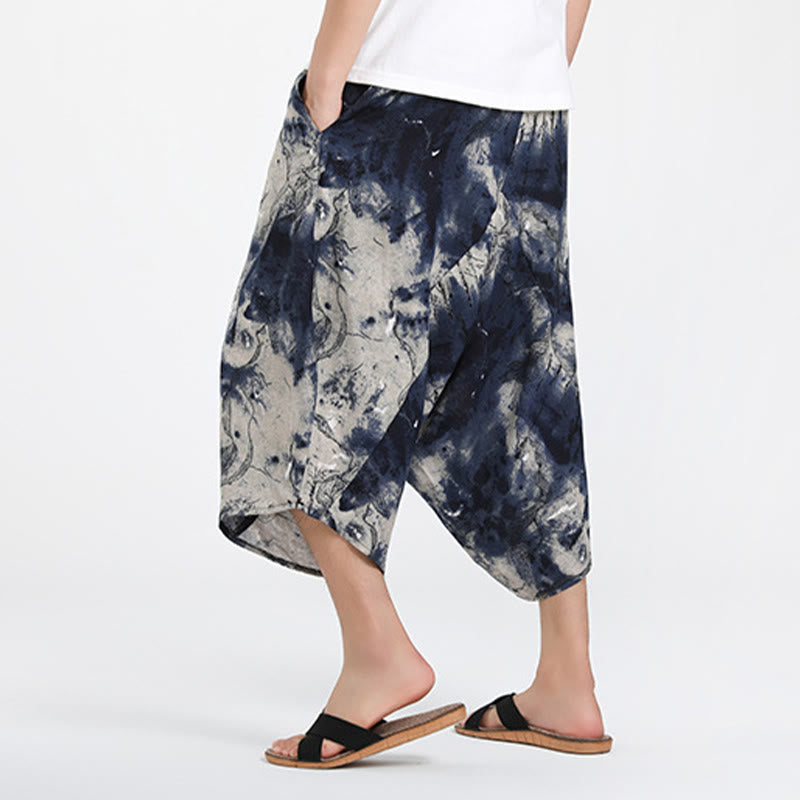 Buddha Stones Pantalones capri de verano estilo boho casual con cordón y estampado geométrico abstracto para hombre, estilo harem con bolsillo. - image 36