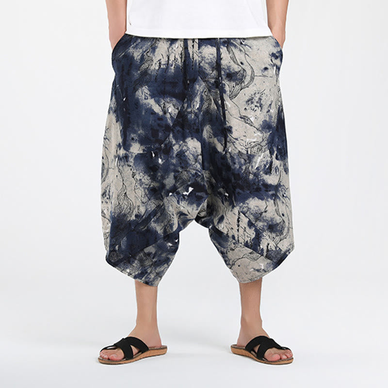 Buddha Stones Pantalones capri de verano estilo boho casual con cordón y estampado geométrico abstracto para hombre, estilo harem con bolsillo. - image 33