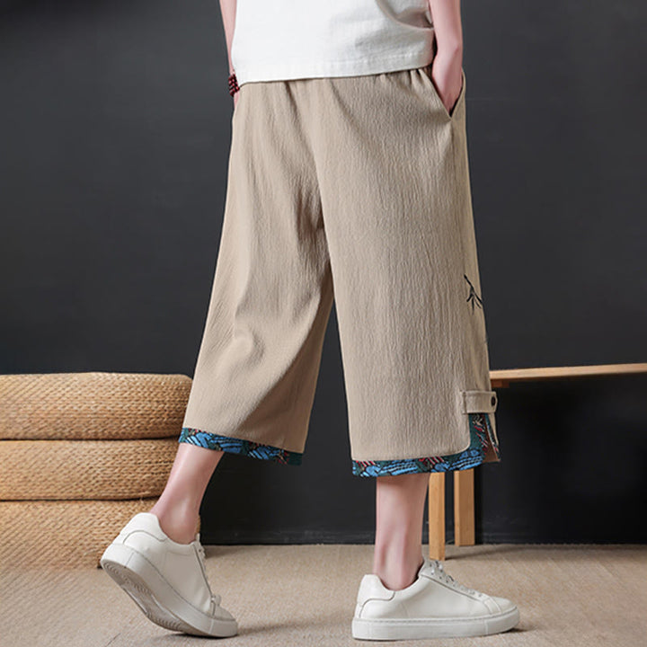 Buddha Stones Pantalones cortos de verano estilo Tang, casuales, con cordón ajustable, estampado de bambú, para hombre, pierna recta, con bolsillo. - image 11