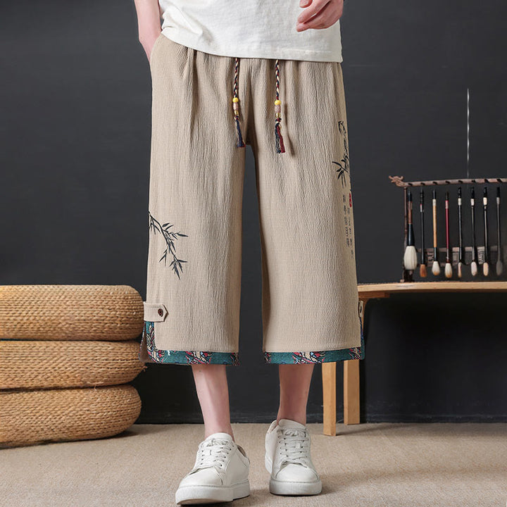 Buddha Stones Pantalones cortos de verano estilo Tang, casuales, con cordón ajustable, estampado de bambú, para hombre, pierna recta, con bolsillo. - image 10