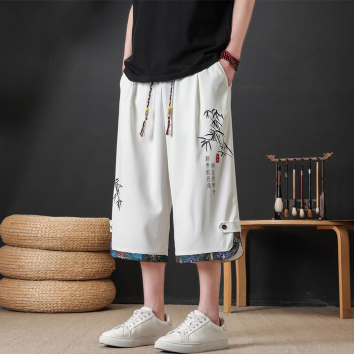 Buddha Stones Pantalones cortos de verano estilo Tang, casuales, con cordón ajustable, estampado de bambú, para hombre, pierna recta, con bolsillo. - Blanco - US/UK/AU46, EU56 (4XL) - image 14