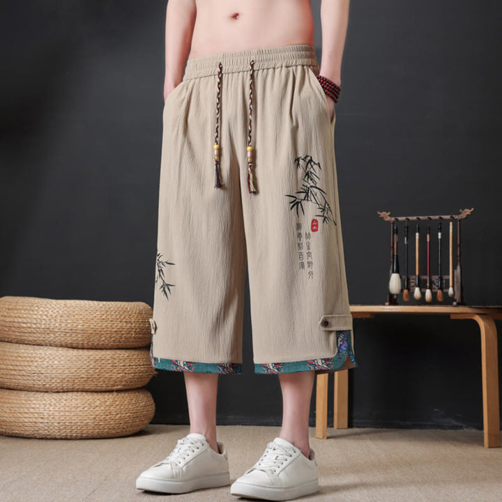 Buddha Stones Pantalones cortos de verano estilo Tang, casuales, con cordón ajustable, estampado de bambú, para hombre, pierna recta, con bolsillo. - image 12