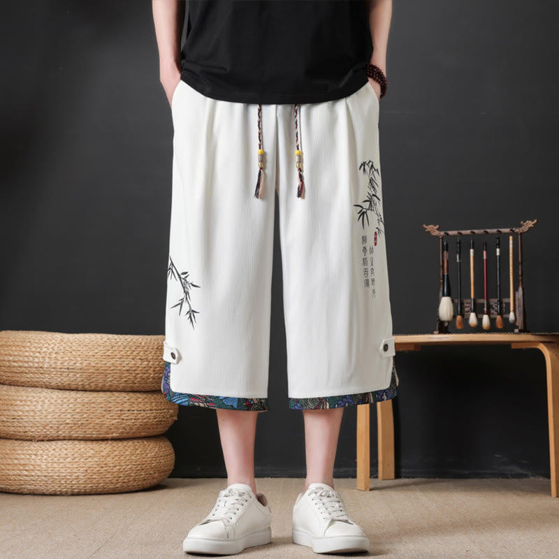 Buddha Stones Pantalones cortos de verano estilo Tang, casuales, con cordón ajustable, estampado de bambú, para hombre, pierna recta, con bolsillo. - image 15