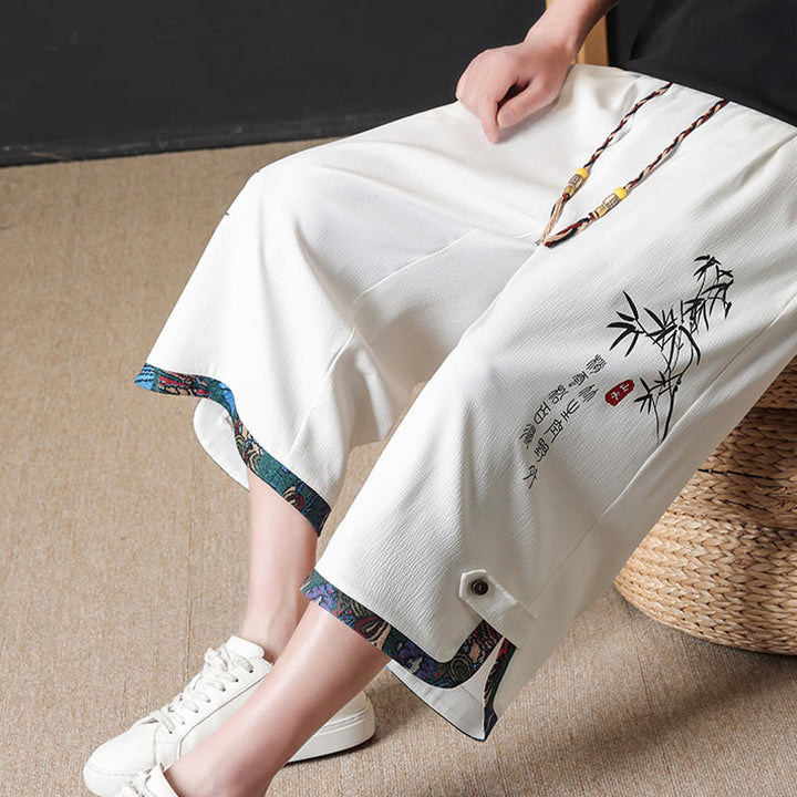 Buddha Stones Pantalones cortos de verano estilo Tang, casuales, con cordón ajustable, estampado de bambú, para hombre, pierna recta, con bolsillo. - image 19