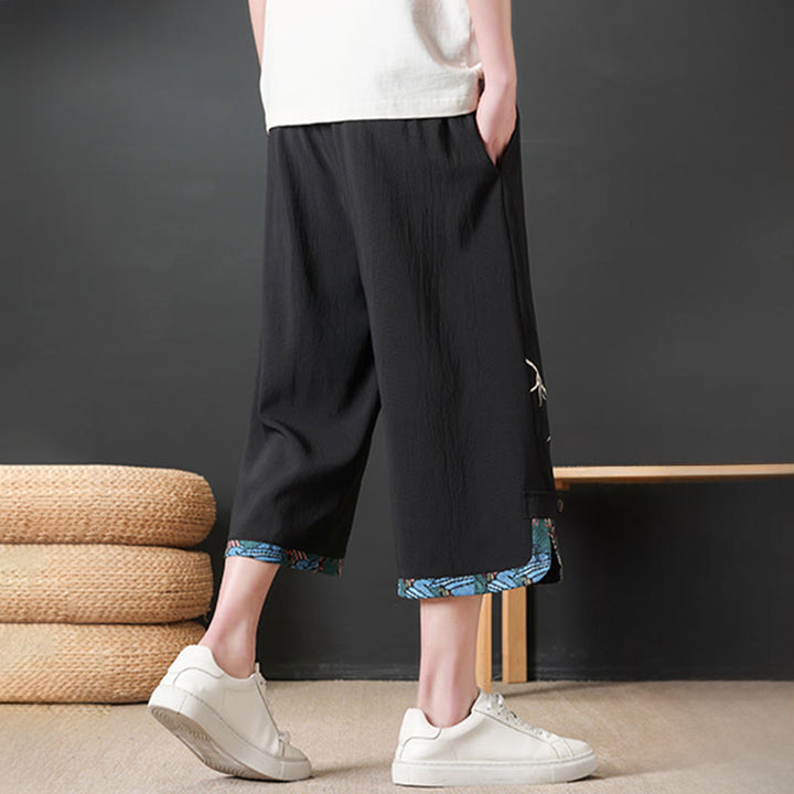 Buddha Stones Pantalones cortos de verano estilo Tang, casuales, con cordón ajustable, estampado de bambú, para hombre, pierna recta, con bolsillo. - image 3