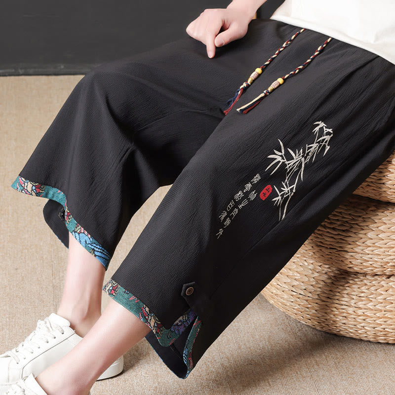Buddha Stones Pantalones cortos de verano estilo Tang, casuales, con cordón ajustable, estampado de bambú, para hombre, pierna recta, con bolsillo. - image 4