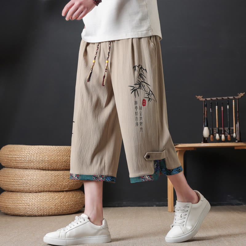 Buddha Stones Pantalones cortos de verano estilo Tang, casuales, con cordón ajustable, estampado de bambú, para hombre, pierna recta, con bolsillo. - Broncearse - US/UK/AU46, EU56 (4XL) - image 9