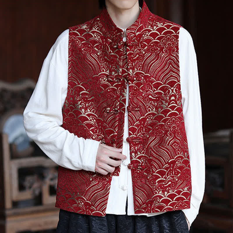 Buddha Stones Camisas sin mangas para hombre estilo Tang vintage con cuello mandarín, botones de rana y estampado jacquard abstracto. - image 20