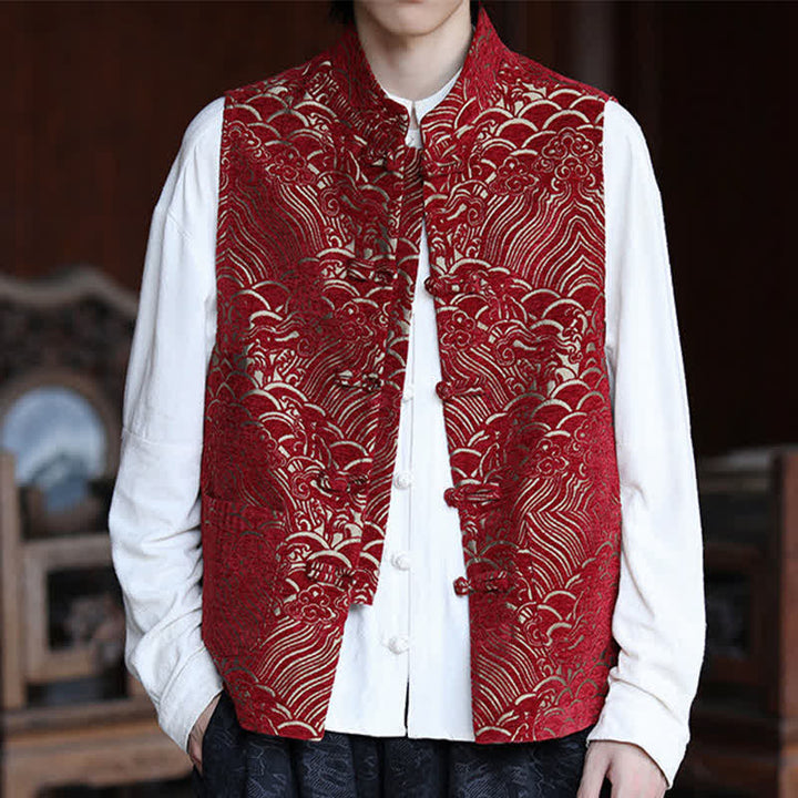 Buddha Stones Camisas sin mangas para hombre estilo Tang vintage con cuello mandarín, botones de rana y estampado jacquard abstracto. - image 18