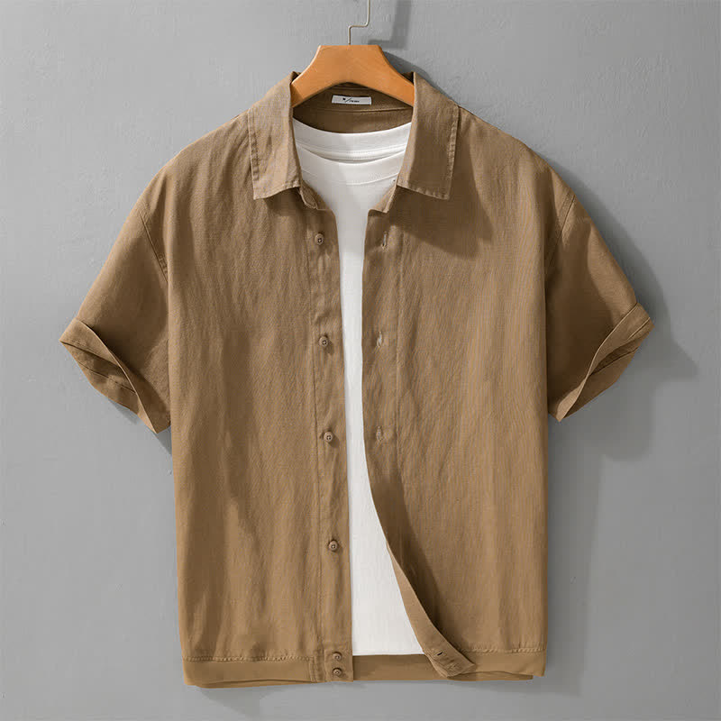 Buddha Stones Camisa de manga corta para hombre, estilo casual de verano, minimalista, con cuello alto y botones. - Broncearse - US/UK/AU42, EU52 (3XL) - image 0