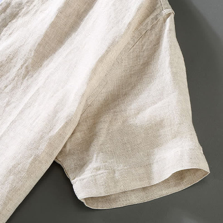 Buddha Stones Conjunto de 2 piezas: Camisa y pantalón de lino liso estilo Tang para meditación, con botones de rana, manga corta, para hombre. - image 3