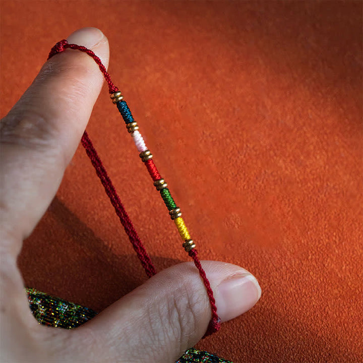 Buddha Stones Pulsera tibetana ajustable de protección con cordón rojo colorido tejida a mano - image 1