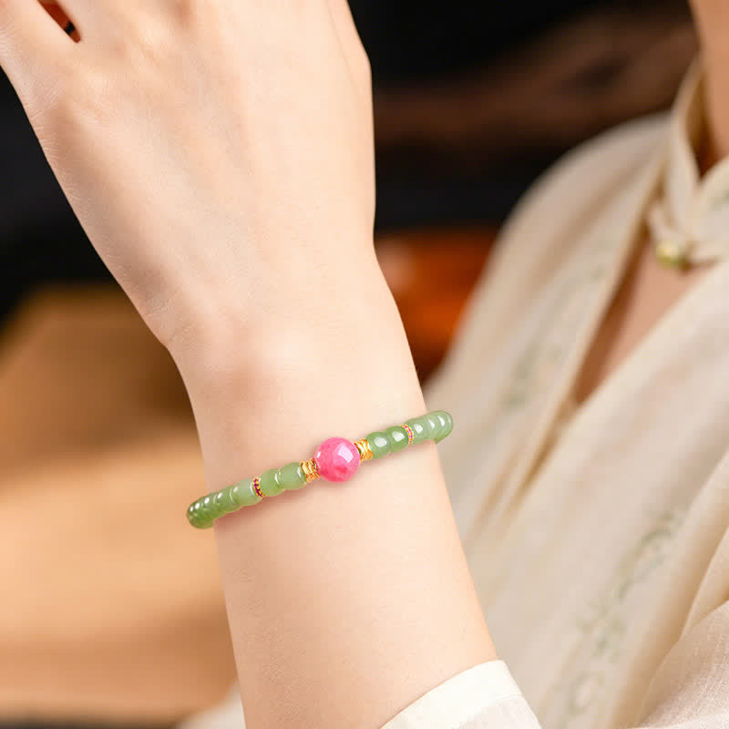 Buddha Stones Pulsera de rodonita con cuentas redondas de jade para la suerte - image 4