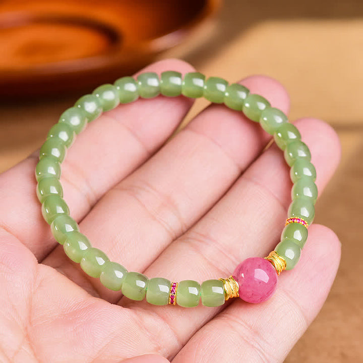 Buddha Stones Pulsera de rodonita con cuentas redondas de jade para la suerte - image 7