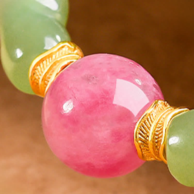 Buddha Stones Pulsera de rodonita con cuentas redondas de jade para la suerte - image 8