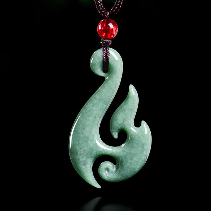 Buddha Stones Collar con colgante de abundancia en espiral de jade natural - Jade natural (el color puede variar) - 40,5*4,5*23,5 mm - image 0