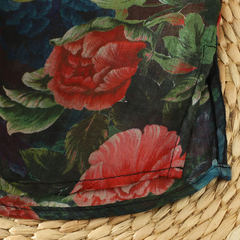 Buddha Stones Camiseta sin mangas elegante de estilo veraniego con cuello mandarín y estampado floral de peonías para mujer. - image 9