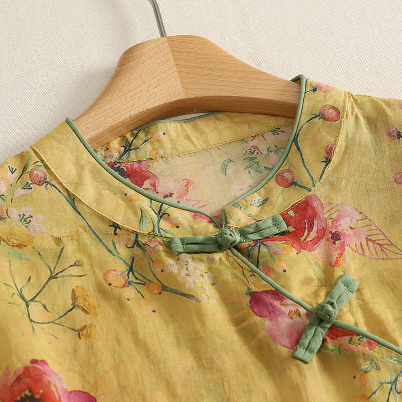 Buddha Stones Camiseta sin mangas para mujer estilo Summer Tang Vintage Frog Button Orchid Floral - image 23