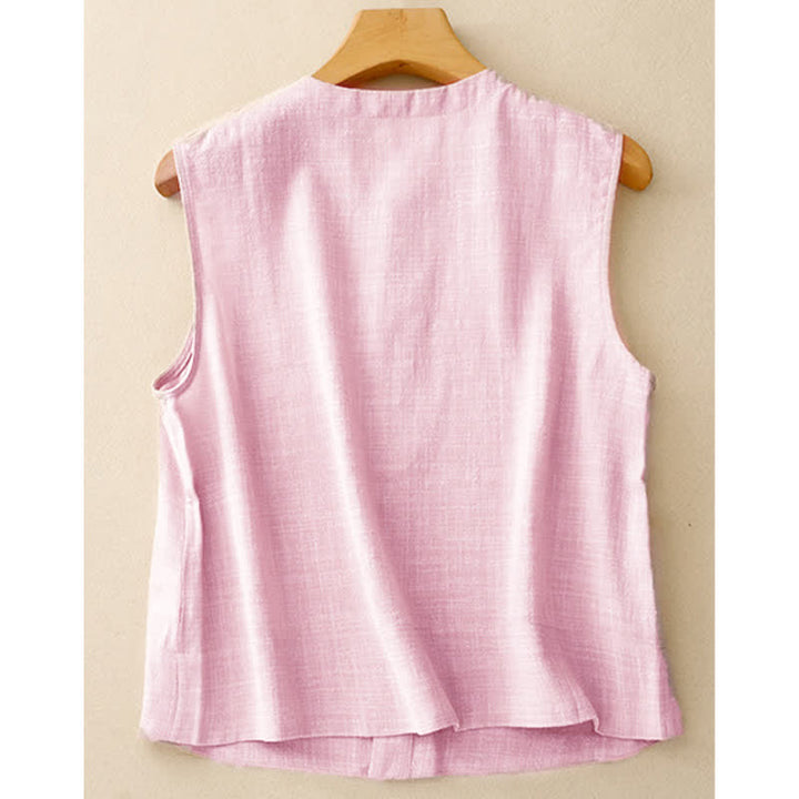Buddha Stones Camiseta sin mangas minimalista de verano con botones para mujer. - image 13