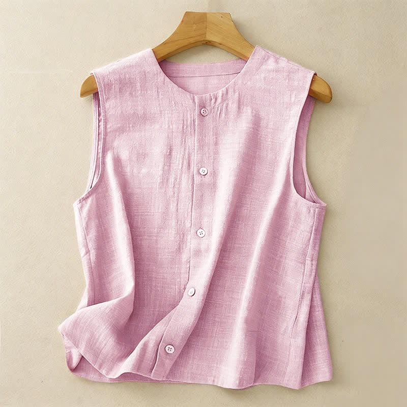 Buddha Stones Camiseta sin mangas minimalista de verano con botones para mujer. - Rubor lavanda - US8-10, UK/AU12-14, EU40-42 (2XL) - image 12