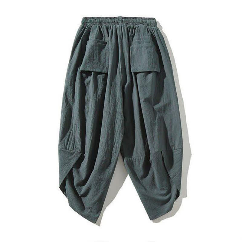 Buddha Stones Pantalones capri estilo Tang de verano con cordón y estampado de peces koi, pantalones harem para hombre con bolsillo - image 15