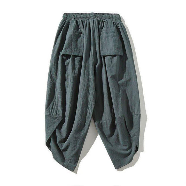 Buddha Stones Pantalones capri estilo Tang de verano con cordón y estampado de peces koi, pantalones harem para hombre con bolsillo - image 15