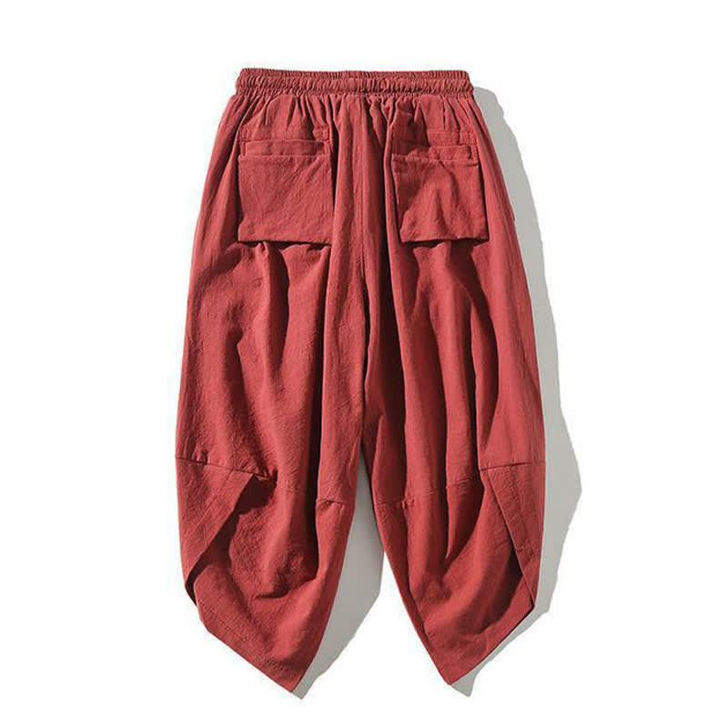 Buddha Stones Pantalones capri estilo Tang de verano con cordón y estampado de peces koi, pantalones harem para hombre con bolsillo - image 1