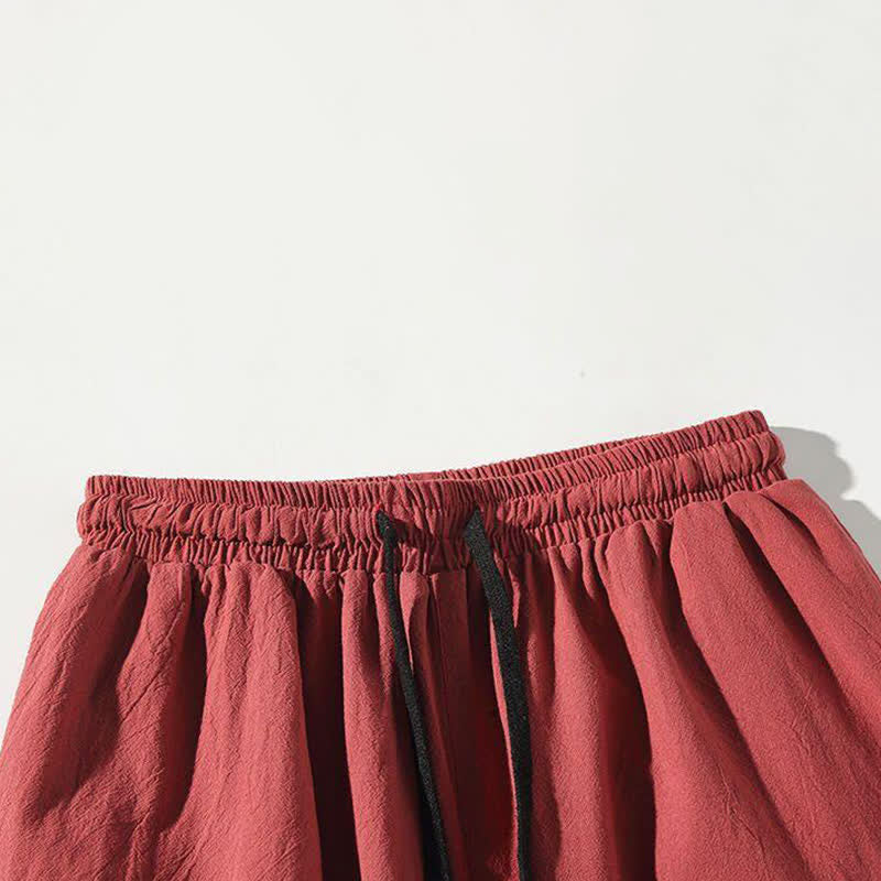 Buddha Stones Pantalones capri estilo Tang de verano con cordón y estampado de peces koi, pantalones harem para hombre con bolsillo - image 3