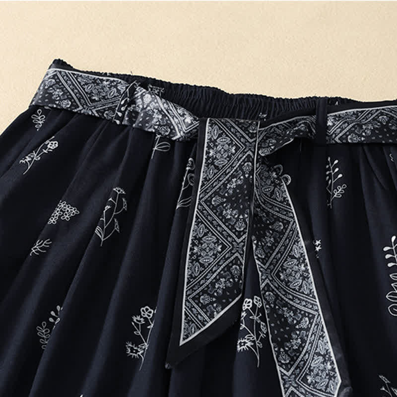 Buddha Stones Pantalones tobilleros florales de estilo vintage con cordón ajustable, estilo casual de verano para mujer, de pierna ancha y con bolsillo. - image 1