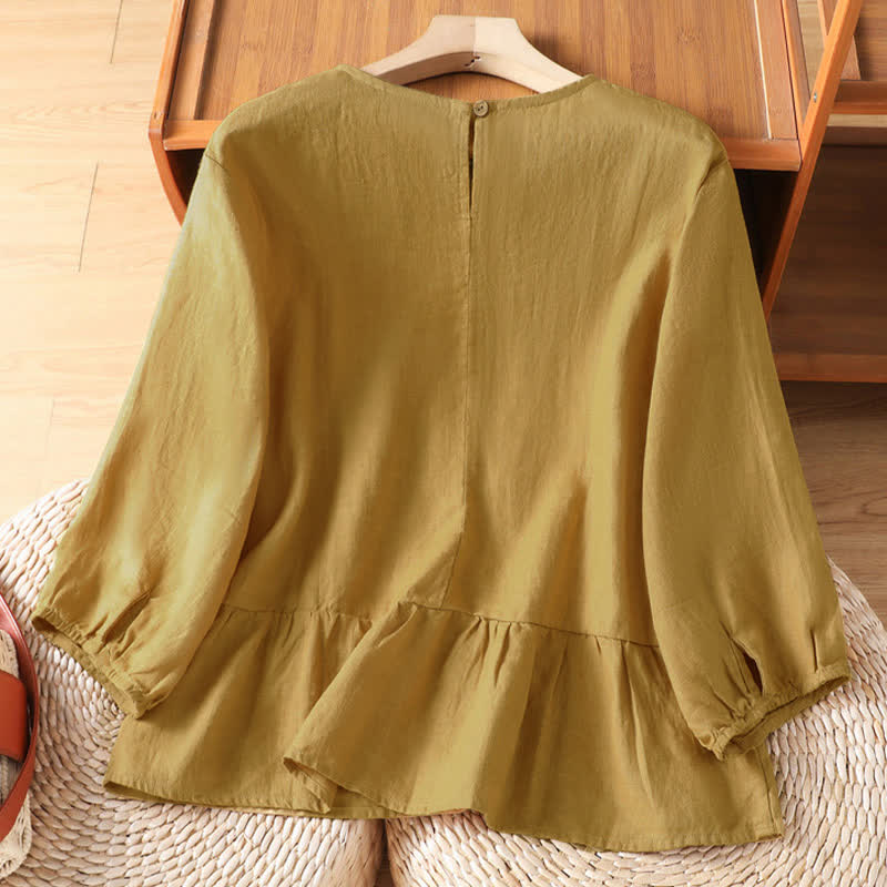 Buddha Stones Camisetas de manga corta para mujer, estilo casual de verano, minimalistas, lisas, con bajo acampanado. - image 1