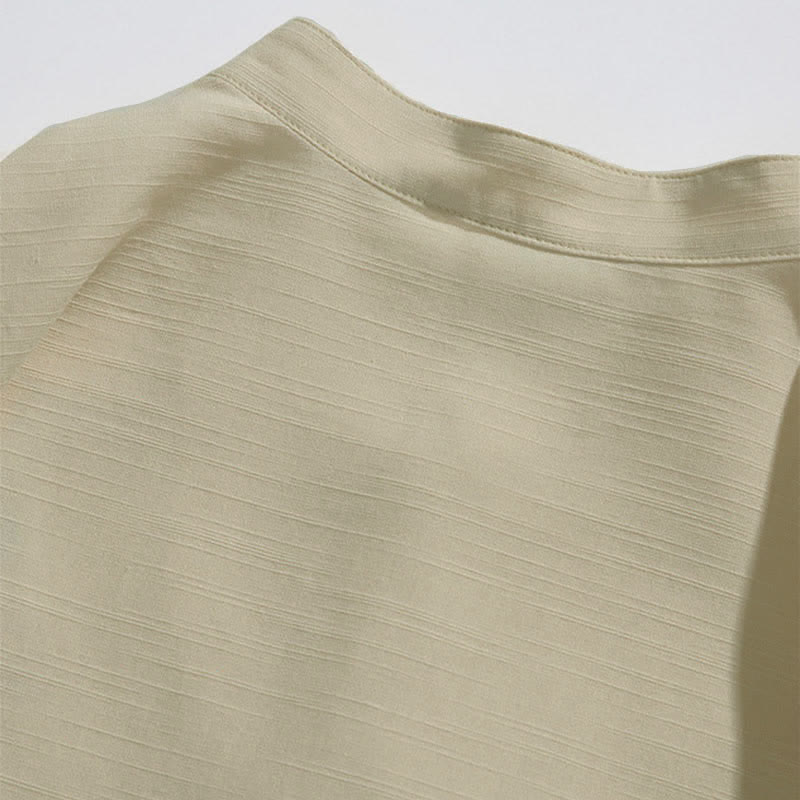 Buddha Stones Camisas de manga corta para hombre estilo Tang de verano con cuello mandarín, botones de rana y bordado de hojas. - image 6