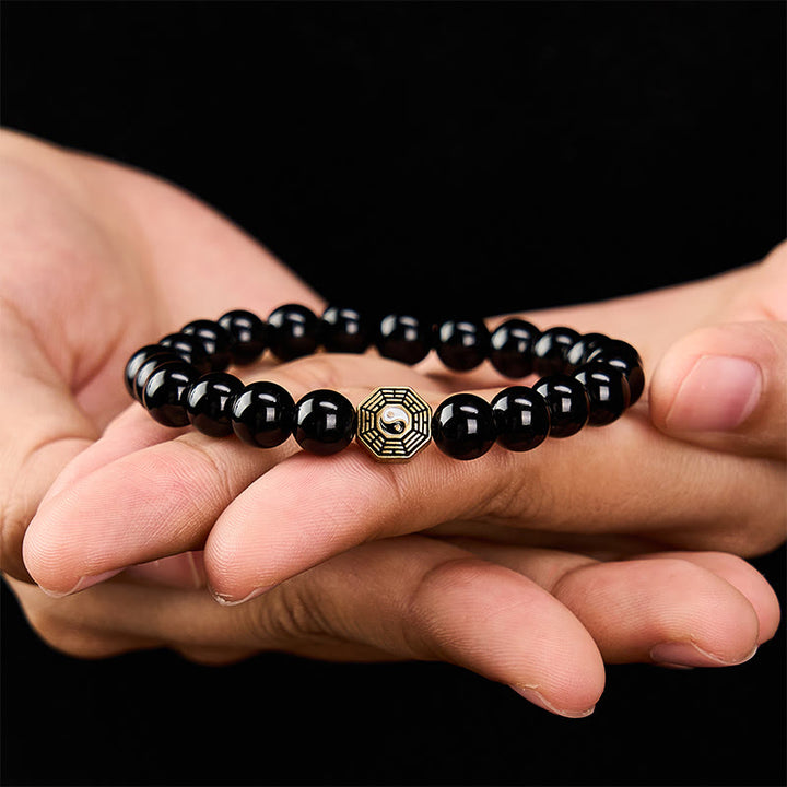 Buddha Stones Pulsera con dije de equilibrio Bagua de ónix negro - image 8